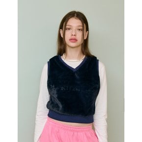 CROP FUR VEST [NAVY]