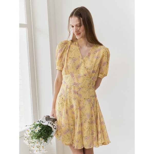 [리퍼브]HALF SLEEVES CHIFFON FLARE ONEPIECE_YELLOW