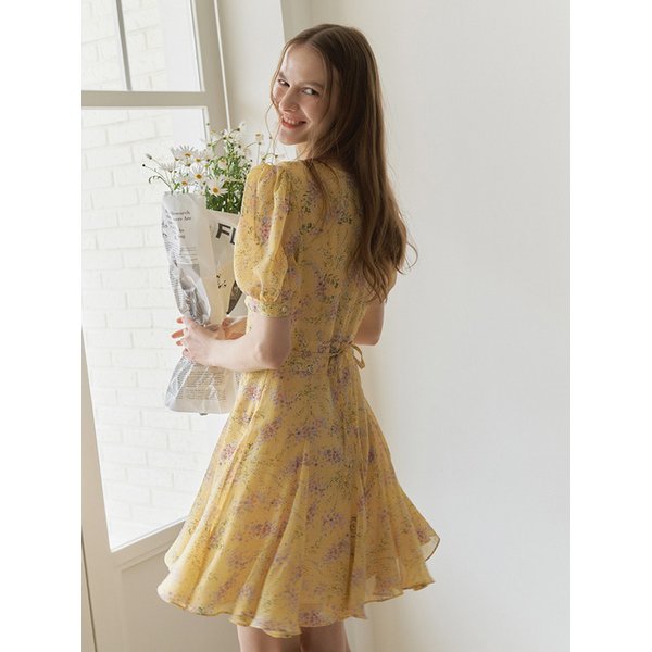 [리퍼브]HALF SLEEVES CHIFFON FLARE ONEPIECE_YELLOW