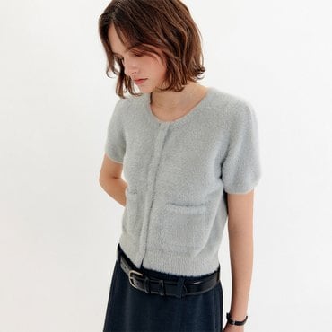 룩캐스트 피오니 퍼프 헤어리 니트 탑_그레이 / PEONY PUFF HAIRY KNIT TOP_GREY