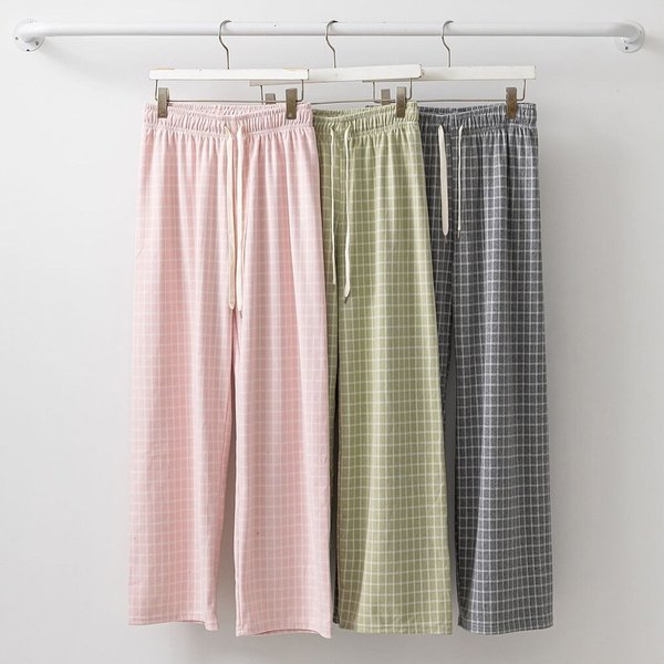 [옷자락] 여성 파스텔 가을 일자 통바지 밴딩 체크 홈웨어 팬츠