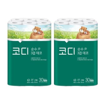  코디 순수 3겹 데코 화장지 휴지 27m 30롤 x 2팩