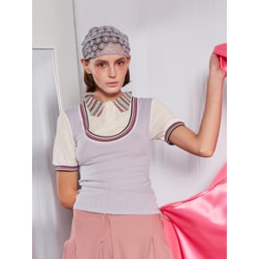 Stripe Pattern Collar T-shirt