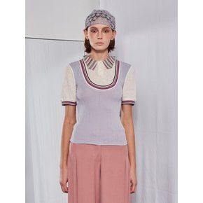 Stripe Pattern Collar T-shirt