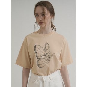 Butterfly Art Work Printing T-shirt (Beige)