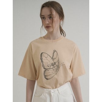 블레티 Butterfly Art Work Printing T-shirt (Beige)