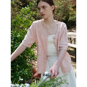 comos 1122 tweed half sleeve cardigan (white/pink)