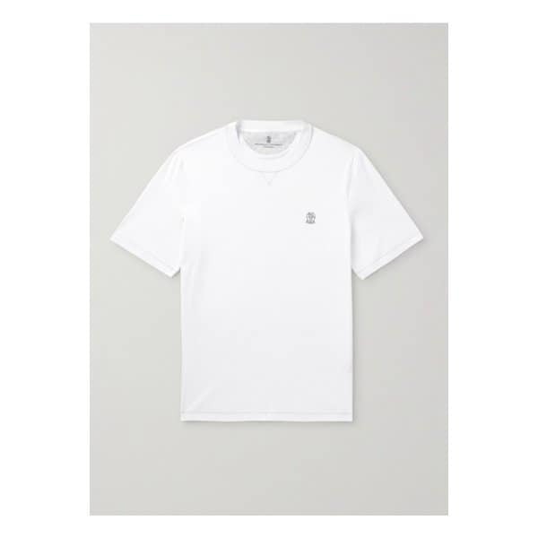 브루넬로쿠치넬리 로고 자수 코튼 저지 티셔츠 화이트 46376663162890315