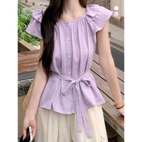 에즈 프릴 소매 스트랩 블라우스_P400521025