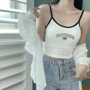 청순힙 레터링 배색라인 패드내장 끈나시 티셔츠