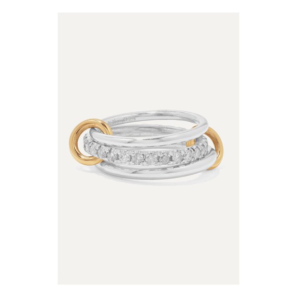 Petunia Set Of Three Sterling Silver, Rhodium-plated And 18-karat Gold Diamond Rings 실버