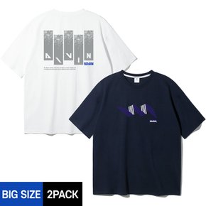 [빅사이즈] [2PACK] 2XL~4XL 투 웨이브 빈티지 버티컬 페인팅 오버핏 반팔티 2종 패키지