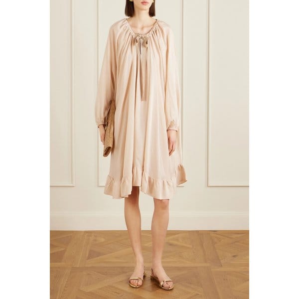 보우 디테일 스트라이프 리오셀 실크 블렌드 미니 원피스 46376663162986748