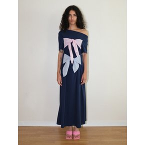 DOUBLE RIBBON LONG DRESS (NAVY)