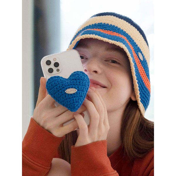 No.70 / Chubby Heart Griptok _ Blue (통통 하트 크로쉐 뜨개 그립톡)