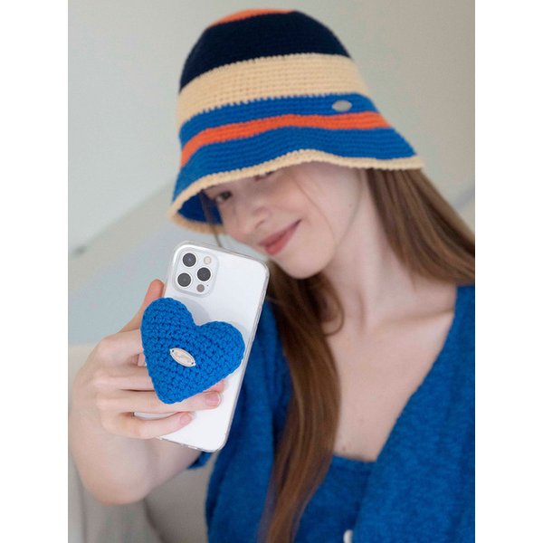 No.70 / Chubby Heart Griptok _ Blue (통통 하트 크로쉐 뜨개 그립톡)