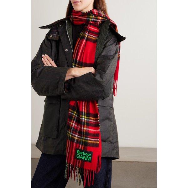 가니 프린지 아플리케 체크 울 스카프 46376663162985767