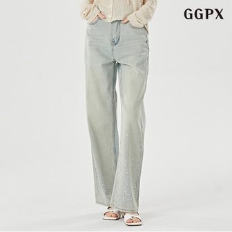 GGPX 정상가:119,000원  빈티지 워싱 큐빅 포인트 데님 롱 팬츠 (GOATA011D)