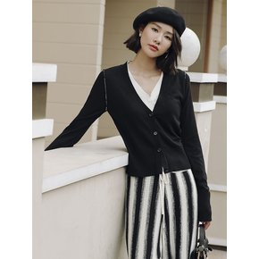 LS_V-neck buttom cardigan_BLACK