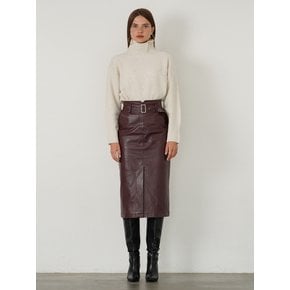 Faux Leather High Waist Long Skirt (RED BROWN)