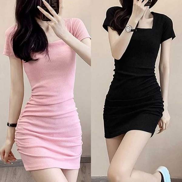 확대된 대표 데님원피스 미니 슬림핏 스퀘어넥 니트 멜빵 원피스
