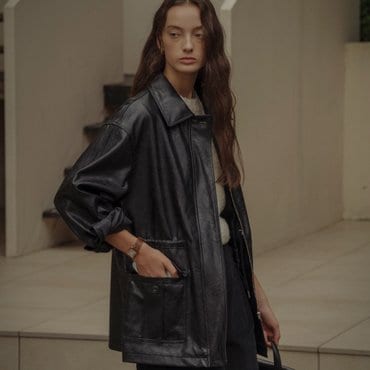 틸아이다이 String belt natural leather jacket_Black