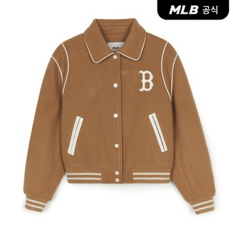 MLB [코리아공식] 여성 울 카라 크롭 바시티자켓 BOS (Beige)