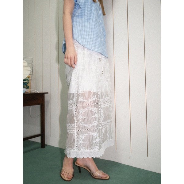 Square lace banding skirt-White