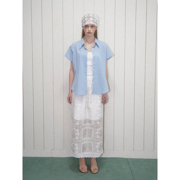 Square lace banding skirt-White