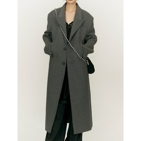 KNITTED COMBI SLEEVE LONG COAT [GREY]