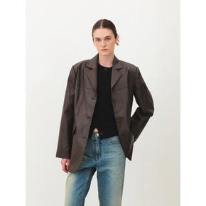 TFF FAUX LEATHER OVERFIT JACKET_DEEP BROWN