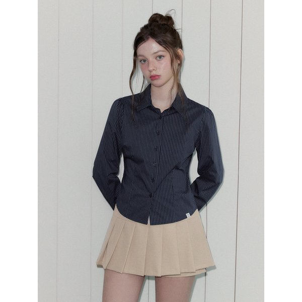 테빈 스트라이프 크롭 긴팔 셔츠