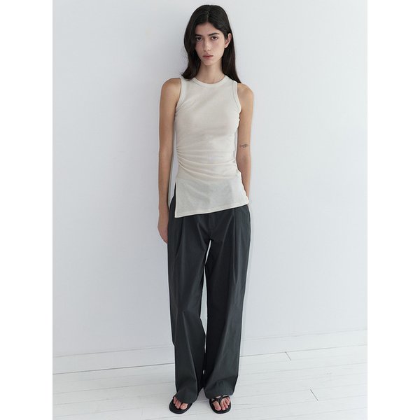 Shirred Slit Sleeveless _ ivory