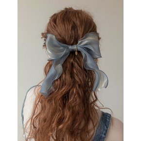 Blue organza ruffle ribbon hairpin