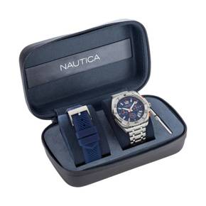 4704105 Nautica Mens Tin Can Bay Stainless Steel And Silicone Watch Box Set