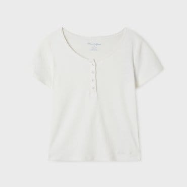 후아유 Eyelet Henry Neck T-shirt WHRAF3761F