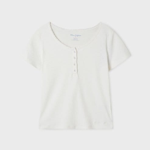 후아유 Eyelet Henry Neck T-shirt WHRAF3761F