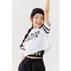 [Dancing Shu] 크롭 배색 티셔츠-화이트 SSDCE21PTS11WHT