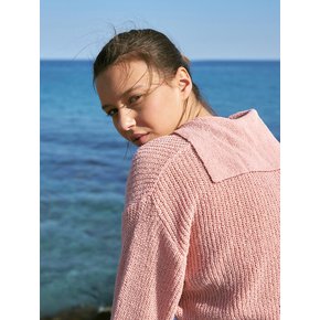 Sailor collar netting zip-up knit - Pink