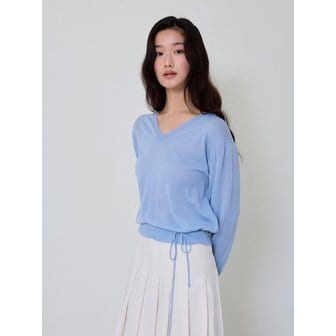 더엘로 Strap Detail V-Neck Knit Top (Light Blue)