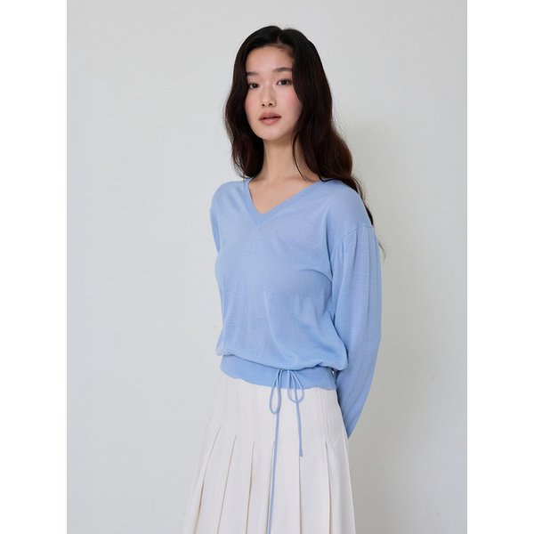 Strap Detail V-Neck Knit Top (Light Blue)
