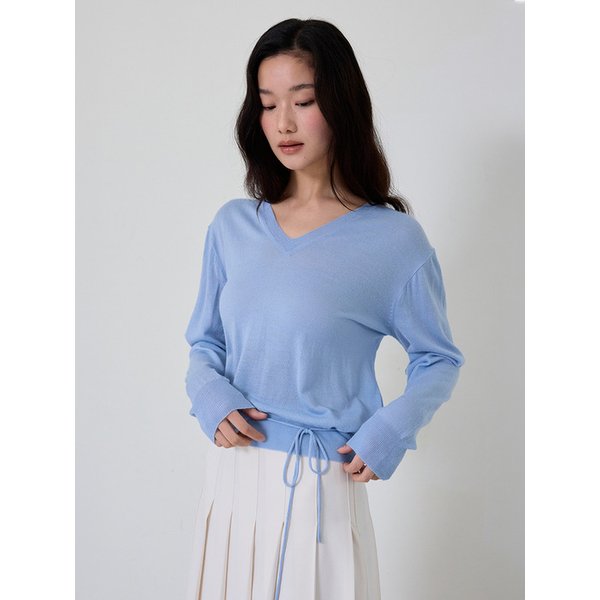 Strap Detail V-Neck Knit Top (Light Blue)