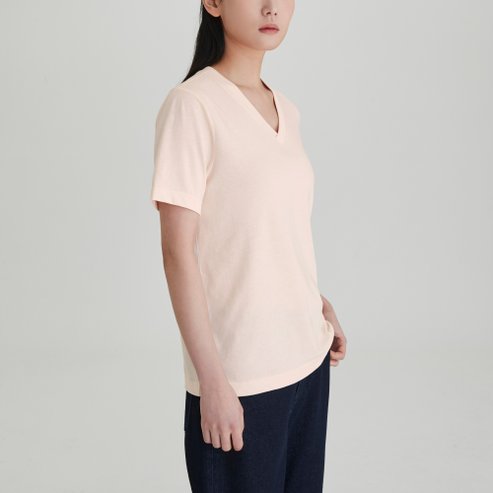 JAJU 25 S/S 신상품  JAJU  여 스마트 코튼 V넥 티셔츠   J115201108
