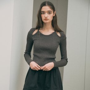 RIBBED CUT OUT KNIT CHARCOAL