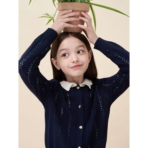 여아 넥칼라 배색 긴소매 크로쉐 카디건  네이비 BI685AG02R