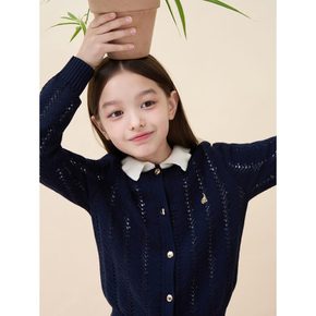 여아 넥칼라 배색 긴소매 크로쉐 카디건  네이비 BI685AG02R