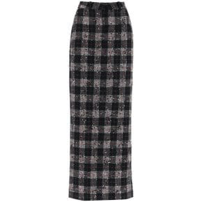 maxi skirt in boucle fabric with check motif Womens Skirt FAB3461 F4059 BLA