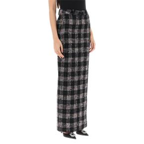 maxi skirt in boucle fabric with check motif Womens Skirt FAB3461 F4059 BLA