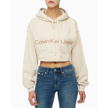 Calvin Klein Jeans [캘빈클라인진]여성 히어로 모노로고 숏 후드 티셔츠(J222540)