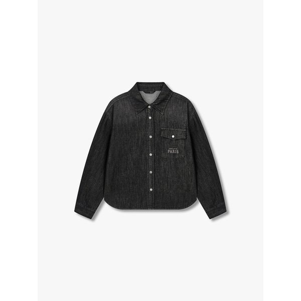 프린트 스냅 포켓 데님 셔츠_다크 그레이 7214355206